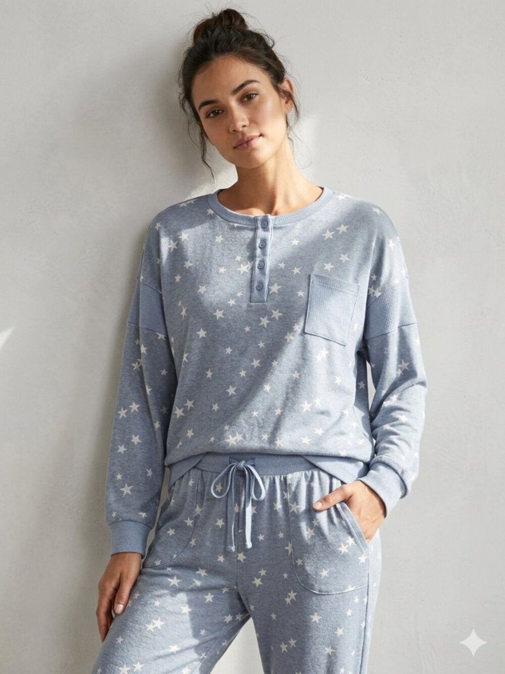 Splendid Heathered Blue Gray Star Fleece PJ Lounge Set XL